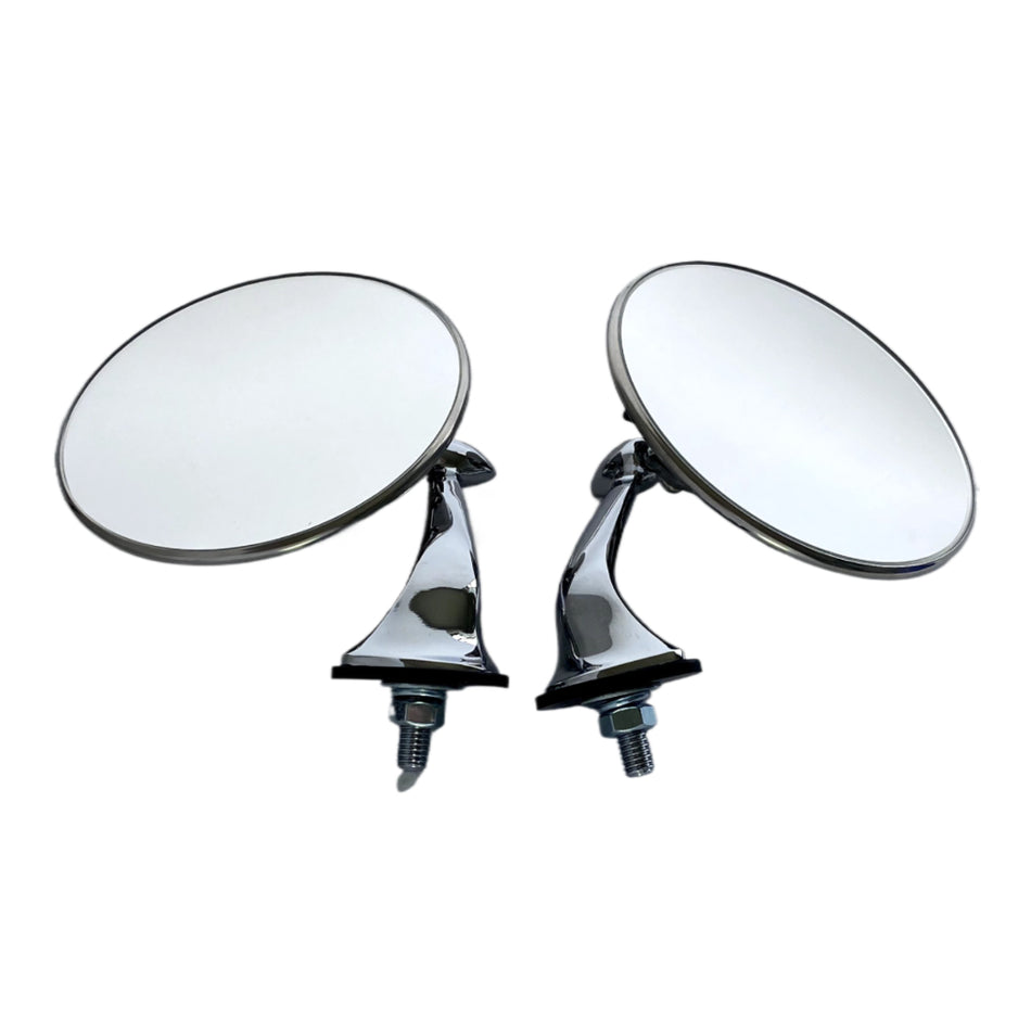 MIRROR PAIR Round Flat Glass Lucas Style Door / Fender Mirror