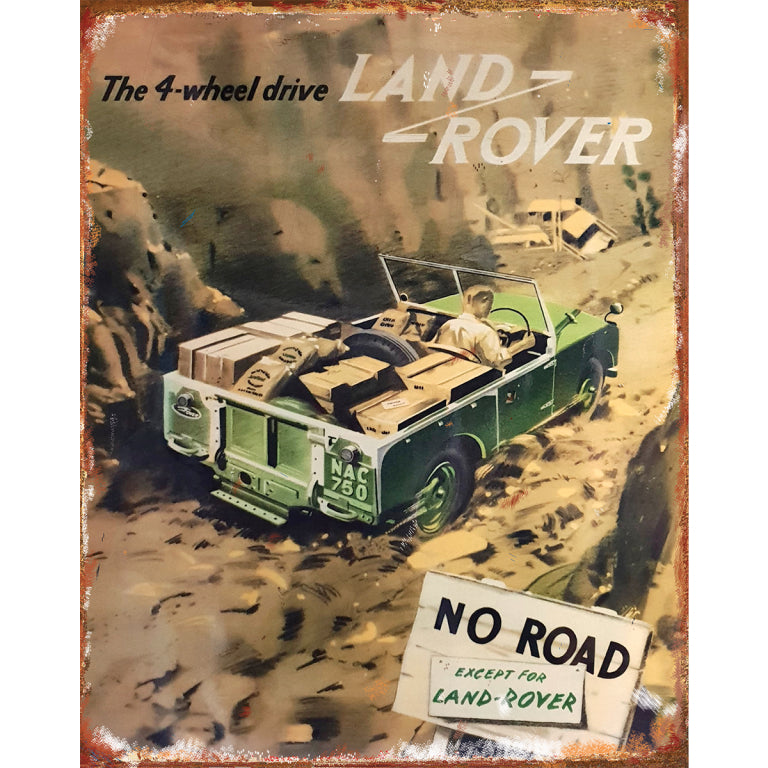 TIN SIGN Land Rover No Road