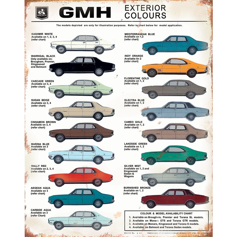 TIN SIGN  Holden Exterior Colours