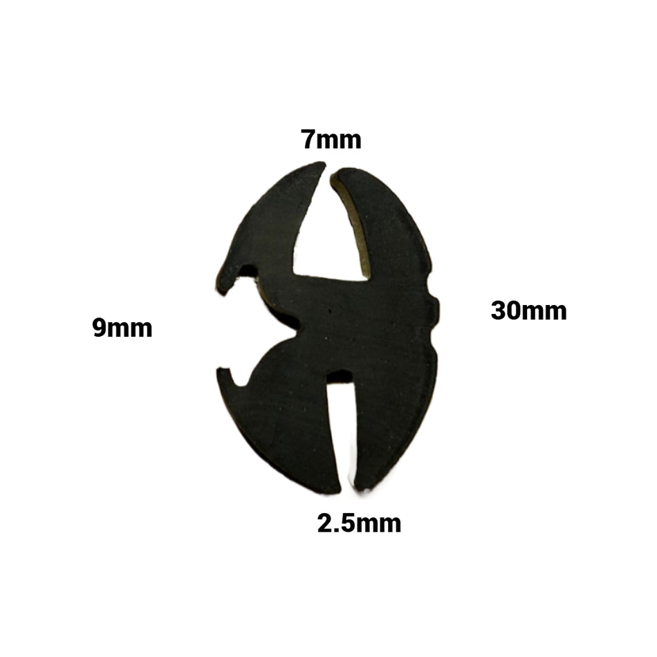 WINDOW 2.5mm x 7mm RUBBER SEAL 30mm Height 9mm Bridge per Metre