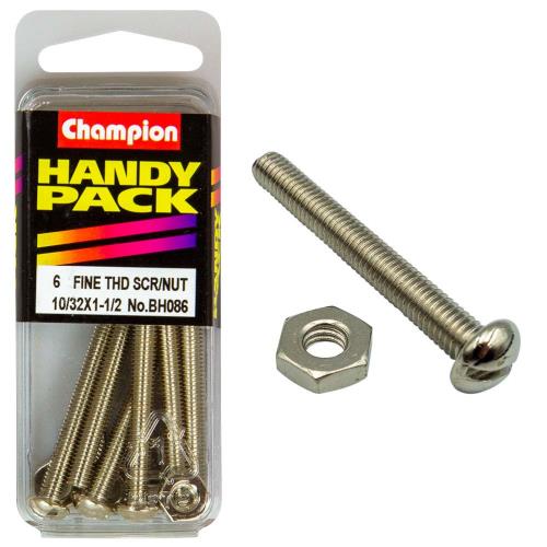 CHAMPION, Fine thread set screw & nut, 10/32" x 1-1/2 "