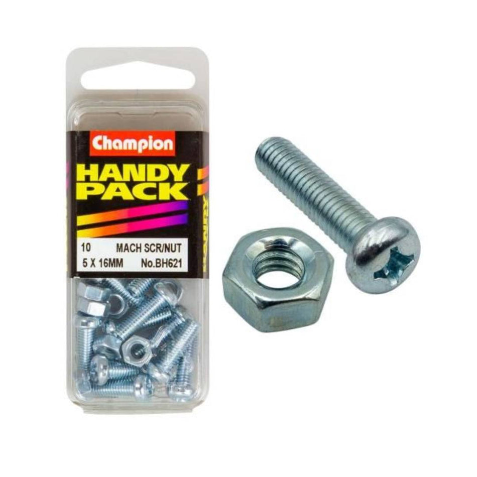 SET SCREW M5 x 16mm Machine Screw + Nut Champion 10 Pack