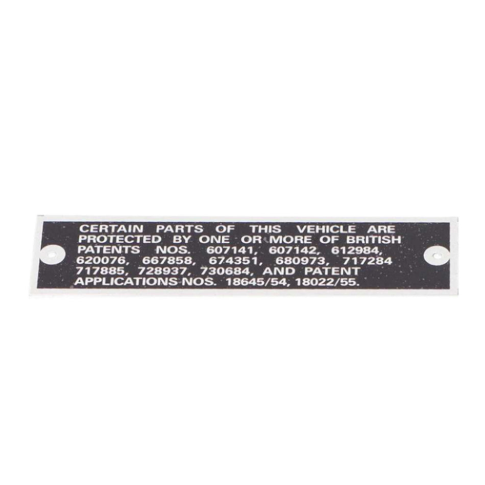 LABEL, Rocker cover , 'PATENT', Self adhesive