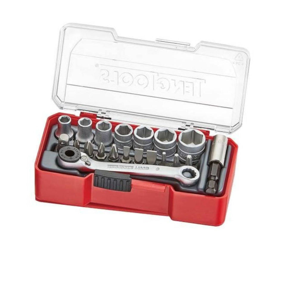 SOCKET BIT SET Teng 20pc Reversable 1/4" Mini Ratchet 5.5 to 13m